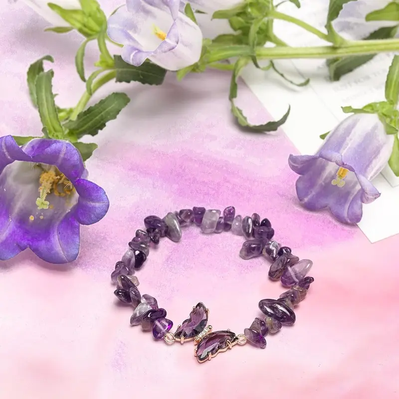 Purple Butterfly Bracelet for Women, Elegant Natural Stone Beaded Charm Jewelry, Adjustable Stretch Fit, Meaningful Gift Pick and Versatile Fashion Accessory, Jewelry Design, Adjustable Fit, Bracelets, Accessories For Women, Gifts For Women