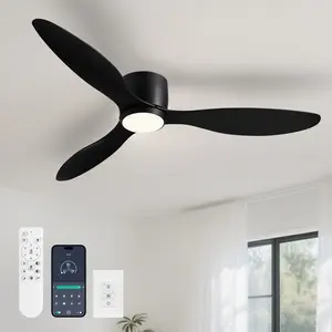 52 In Modern Smart Ceiling Fan With Lights & Remote Control Low Profile Flush Mount For Living Room Bedroom Home Appliance Ventilation