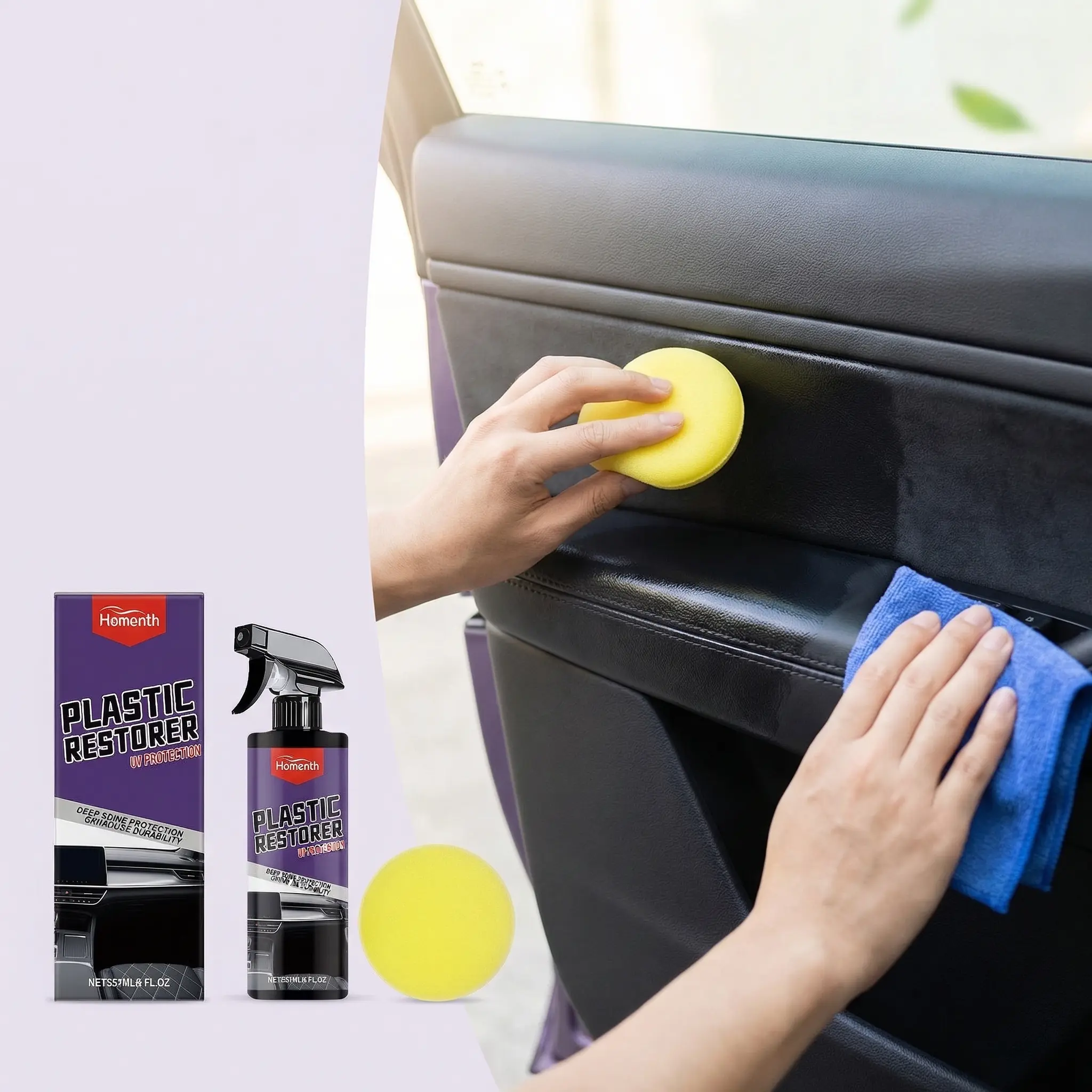 Homonth Car Plastic Care Spray - Car Interior Cleaner, Center Console Protector, Friction Damage Protection, Scratch Risk Reducer, Sleek Glossy Finish Enhancer
