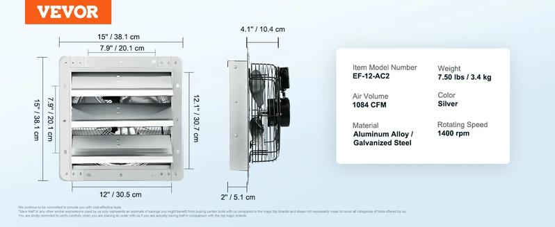VEVOR Shutter Exhaust Fan, TikTokShopBlackFriday, 16'' with Temperature Humidity Controller, EC-motor, 2650 CFM, 10-Speed Adjustable Wall Mount Attic Fan, Ventilation and Cooling for Greenhouses, Garages, Sheds, ETL Listed  With or without a controller