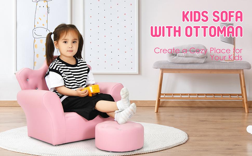 Costzon Kids Sofa, Children Princess Upholstered Couch Armrest Chair with Ottoman, PVC Leather & Embedded Crystal, Christmas Birthday Gifts Costzon Kids Sofa, Children Princess Upholstered Couch Armrest Chair with Ottoman, PVC Leather & Embedded Crystal, Christmas Birthday Gifts