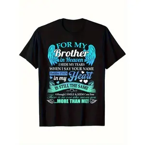 Men's White 3XL Brother Memorial T-Shirt - Angel Wings & In Memory Design with Text Space for Deceased Brother, Casual Round Neck Gift, Fit Loss Apparel Streetwear Oversized