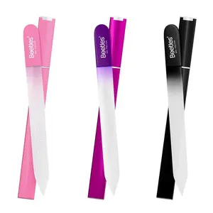 Beetles Glass Nail File for Natural Nails 3 Pack – Double-Sided Crystal Nail Files with Case Etched Gentle Nails Care for Shaping & Polishing Manicure, Washable Reusable Glass Fingernail Files