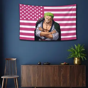 Onne Piece Rorronoa Zorro American Flag Wall Tapestry, Pirate Hunter Anime Wall Art For Bedroom Dorm, Straw Hat Crew Member Decor Manga Fan Gift | 020226.R0475.ID01