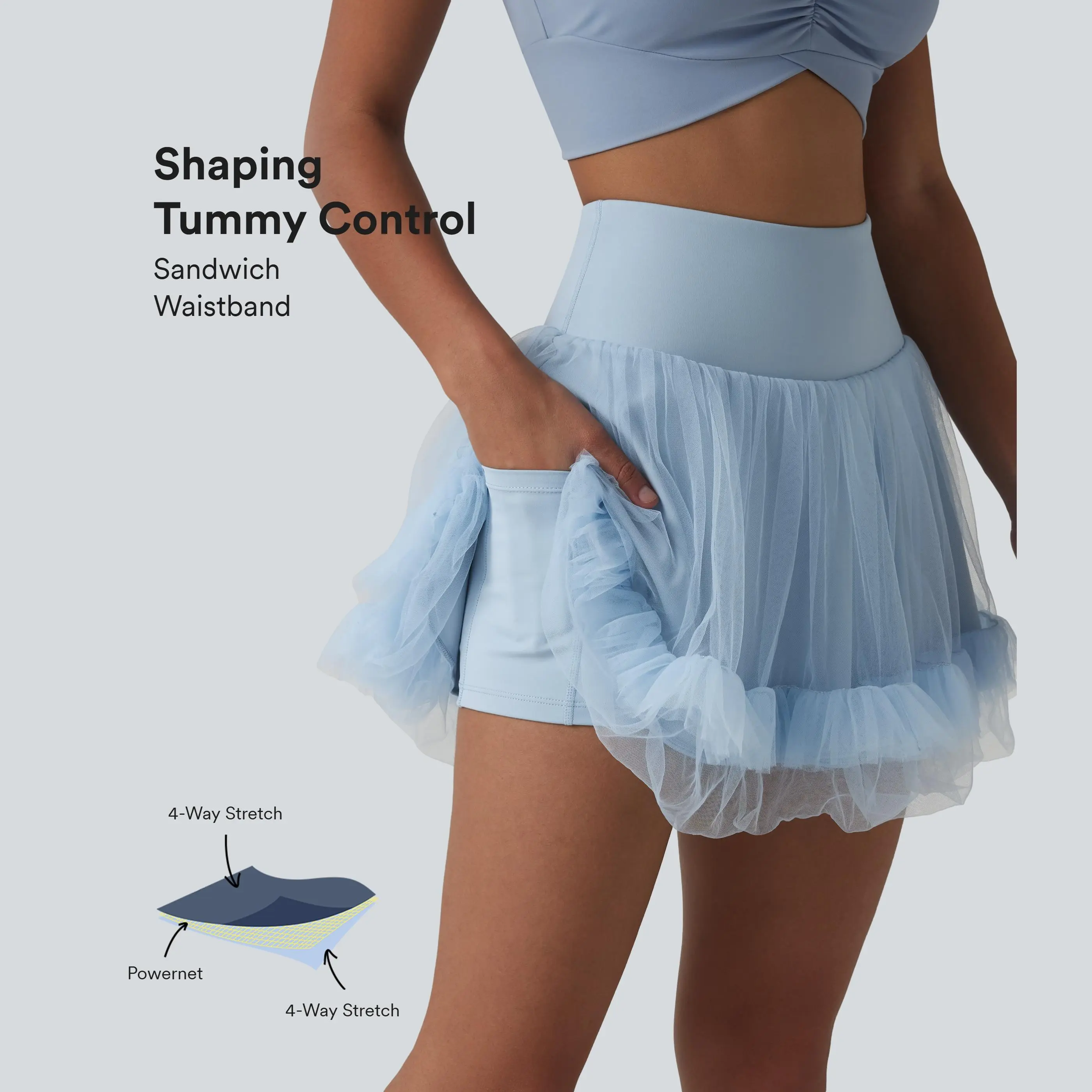Halara High Waisted Tummy Control Contrast Mesh 2-in-1 Mini Workout Skirt with Pockets