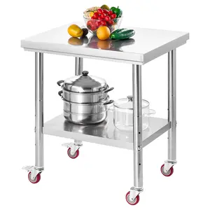 VEVOR Stainless Steel Table, 24 x 30 Inches Food Prep Worktable with Wheels, Kitchen Prep Table with Adjustable Undershelf Workstations for Commercial Kitchen, Restaurant, Hotel and Garage, Outdoor