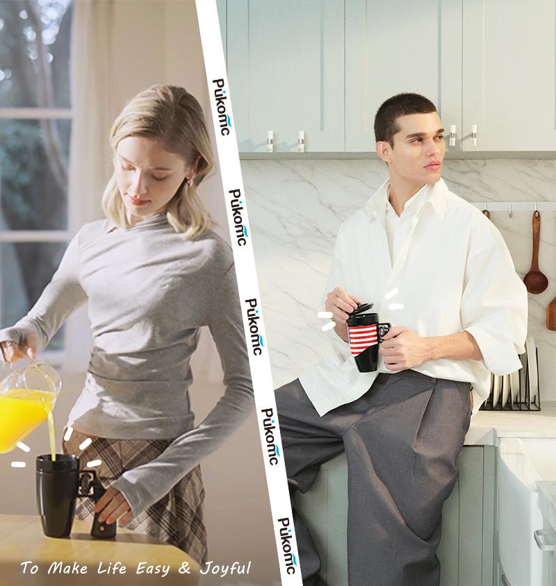 Pukomc Cool Revolver Ceramic Mug with Wooden Handle - 16 oz Drinkware Coffee Tea Water Cup Washable Tumbler Reuse Reusable Ergonomic Design Durable Ceramic Material Rotatable Handle for Stress Relief