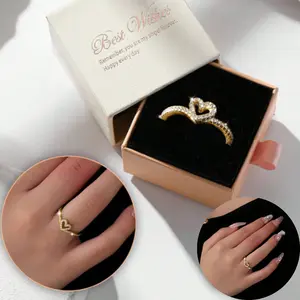 14k gold-plated heart-shaped ring with Cubic Zirconia stones, suitable as a gift, for everyday wear, or for parties.