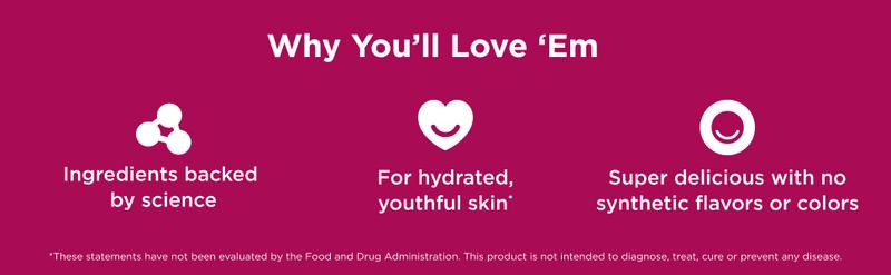 OLLY Glowing Skin Collagen Gummy, Hydrated, Youthful Skin, Hyaluronic Acid, Sea Buckthorn, Chewable Supplement, Berry, 25 Day Supply - 50 Count