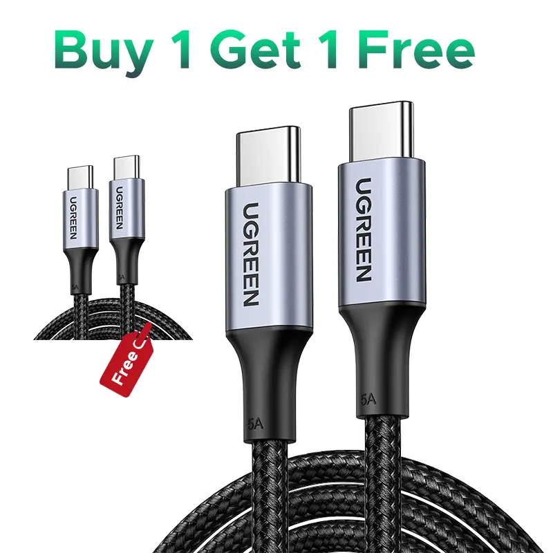 (Buy 1 Get 1 Free) UGREEN USB C to USB C Cable ,100W Type C Flow Cord, Fast Charging for iPhone 17/16 Series, MacBook Pro 2020, iPad Pro, Dell XPS, Samsung Galaxy S24/S23/S22 Ultra, Switch, Pixe,3.3FT Black, portable charger,Summer Sale tiktokshopbacktosc