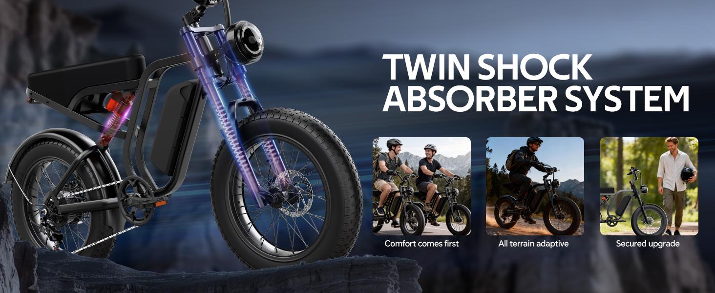 【HIEHA】All-Terrain 1500W Peak Motor Electric Bike – 34MPH Speed, 48V Removable Battery, Dual Suspension & Fat Tires for Off-Road & City Adventures, Turn Signals & Brake Light for Safety, Perfect for Mountain Trails and All-Terrain Use