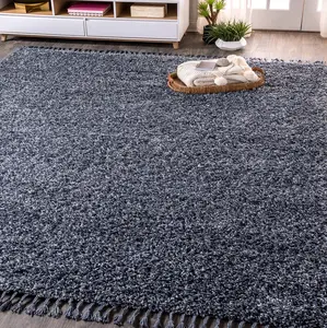 JONATHAN Y Mercer Shag Plush Tassel Denim Blue Indoor Area Rug, 3x5, Contemporary, Modern, Easy-Cleaning for Living Room, Bedroom, Kitchen, Pet Friendly, Non-Shedding (MCR100C-3) Denim Blue With Tassel 3'1" x 5' (Rectangular)