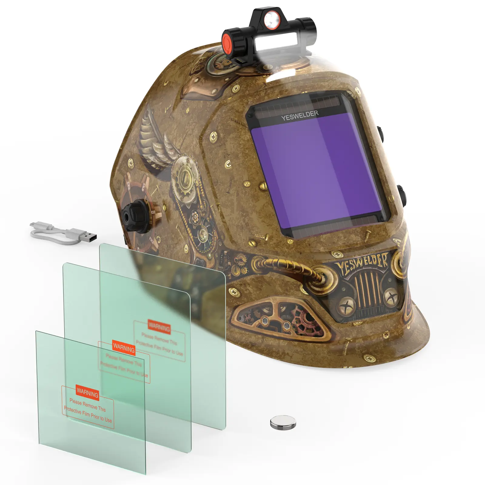 YESWELDER LYG-17800F Auto-Darkening Welding Helmet - Safety Welding Helmet with Rechargeable LED Light, Pivot Headband, 3.93"x3.66" Large View Screen, 1/1/1/1 True Color Clarity, Wide Shade 4/5-9/9-13 for TIG/MIG/ARC Grind, Father's Day Gift, Auto-Darkeni