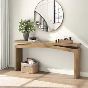 63-Inch Console Table for Entryway Living, Long Wooden Rectangular Sofa Tables Behind Couch, Large Farmhouse Entry Foyer Hallway Table for Home, Living Room, Apartment, Natural Brown
