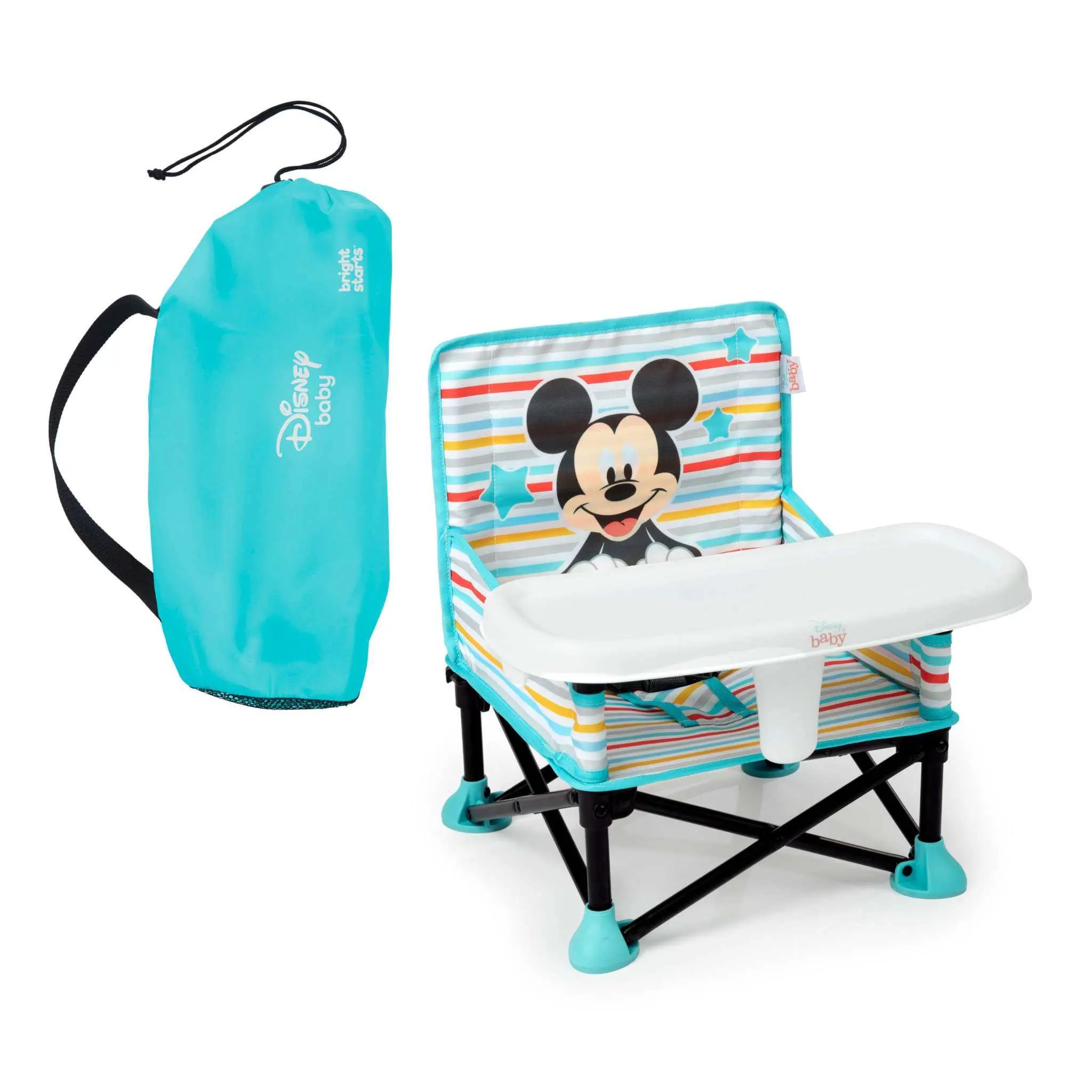 Bright Starts Disney Baby Pop 'N Sit Portable Booster – Portable Toddler Chair for Travel, Dining & Home | Mickey, Minnie, Pooh & Friends, 6-36 months