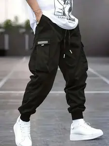 Men’s minimalist cargo jogger pants, solid color jogger design, casual commuter style for everyday wear