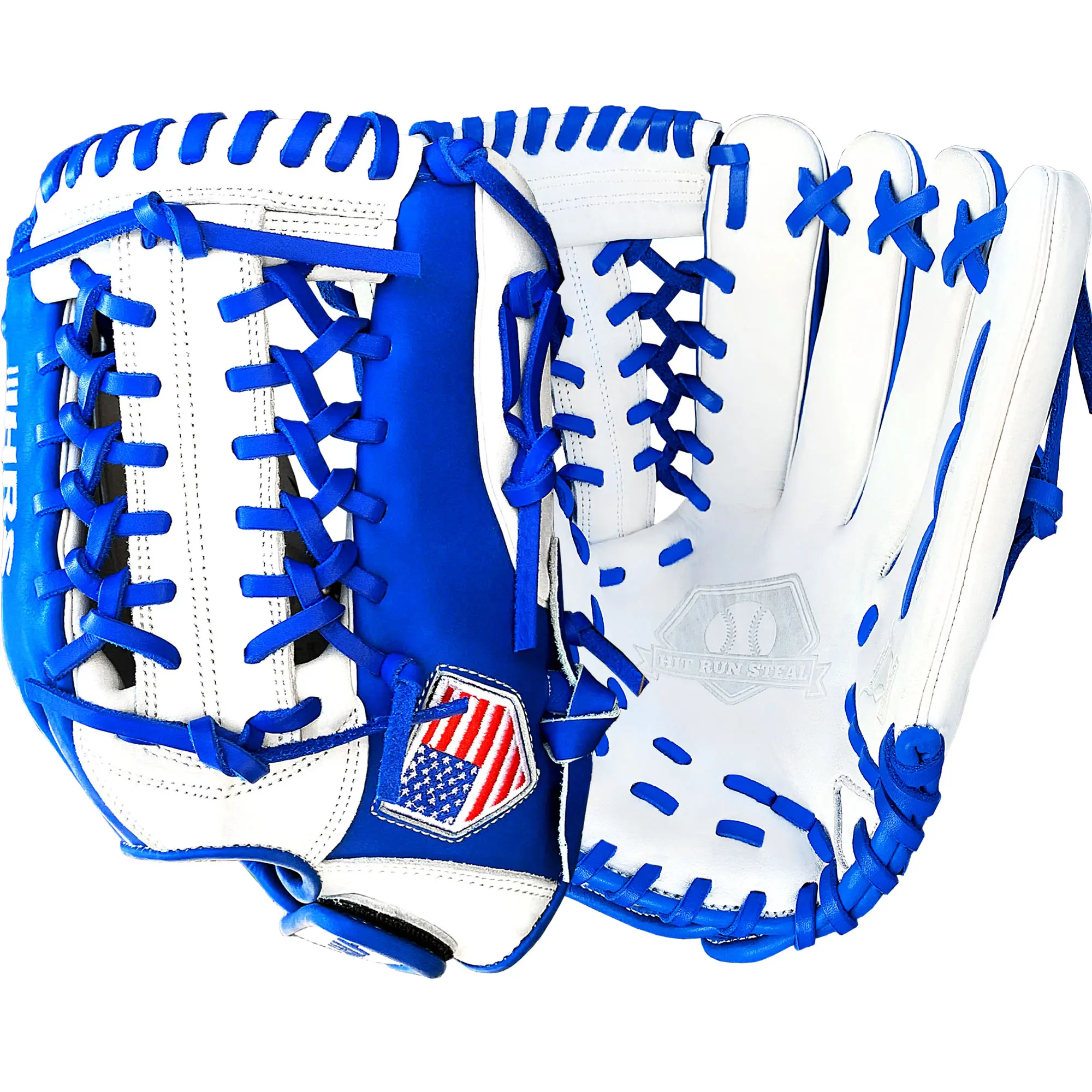 Hit Run Steal 12.5" Softball Glove - Royal Blue/White, Modified Trap Web, Steerhide Leather, Dualpalm Construction - for Youth, Adults Utility Play