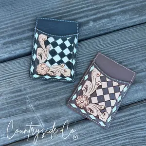 Checkered Leather Credit Card Holder