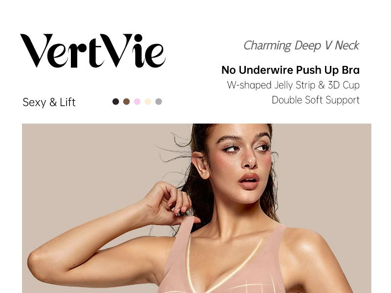 Vertvie Jelly Bra Deep V Plunge with Wide Straps Seamless Wireless Bras Comfort & Sexy U-Back Design Everyday T-shirt Bra for Women Casual Wear Vertvie Jelly Bra Deep V Plunge with Wide Straps Seamless Wireless Bras Comfort & Sexy U-Back Design Everyday T-shirt Bra for Women Casual Wear