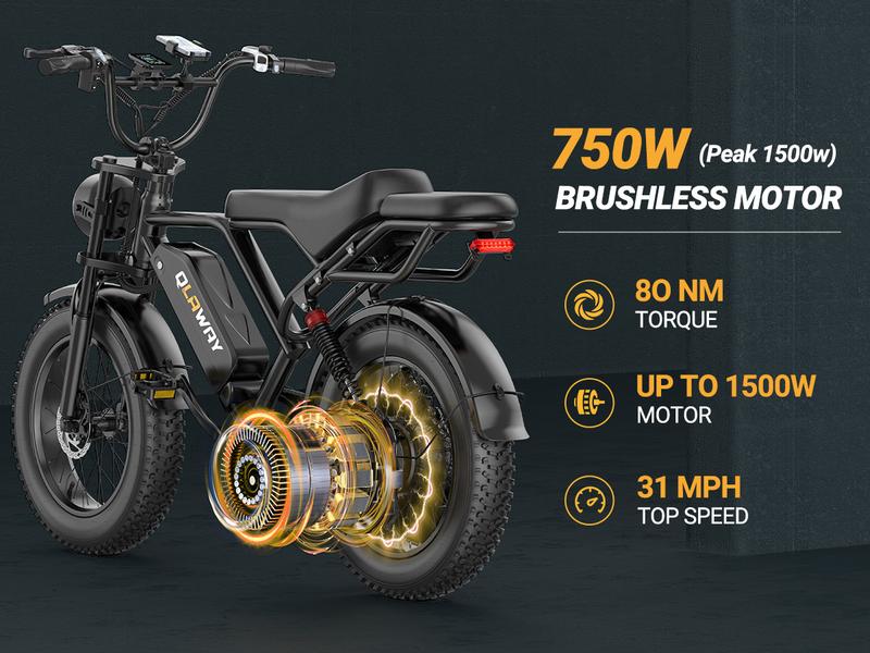 【 VOLTVOGUE】1500W Electric Off-Road Bike: 20-Inch Full-Suspension E-Motorcycle with 48V 18Ah Removable Battery, 31MPH Top Speed, 40-55 Mile Range, 2-Seater, LED Headlights & 20" All Terrain Fat Tire UL 2849