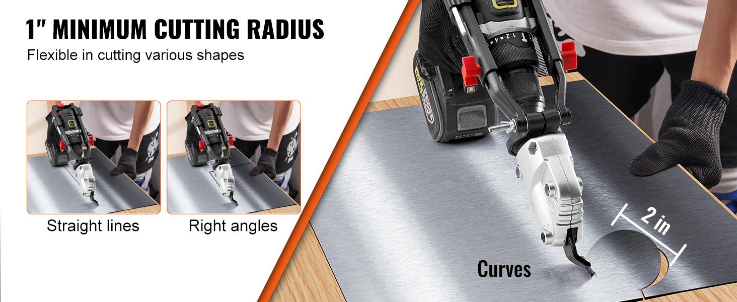 VEVOR Metal Cutter Drill Attachment, TikTokShopBlackFriday, with 360 Degree Pivoting Head, Metal Shears Attachment, Cut Max. 21 GA Stainless Steel 14 GA Aluminum Metal Sheets and 18 GA Galvanized Steel