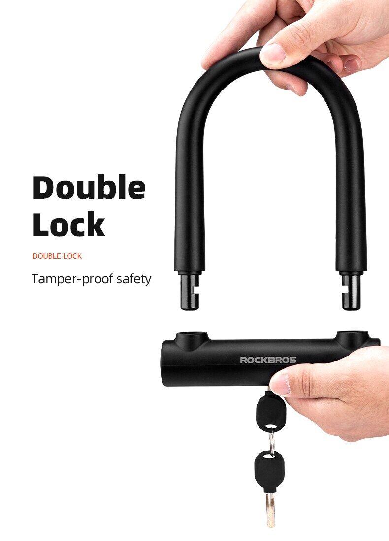 ROCKBROS Heavy Duty Anti Theft Bike Lock U-lock 4 ft  for Bikes eBikes Motorcycles Scooters