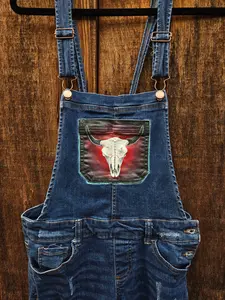 Buffalo Skull Painted Overalls