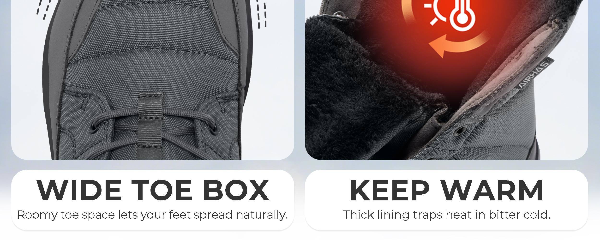 Airhas Men's Winter Barefoot Boots Barefoot Snow Boots with Wide Toe Box Zero Drop Sole Warm Water Repellent Minimalist Sneakers