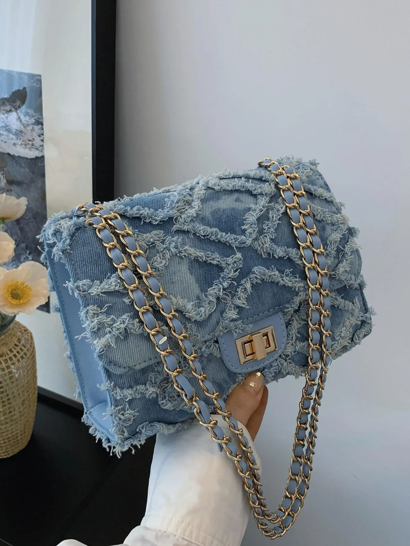 Denim Crossbody Bag, Stylish Casual Women's Shoulder Bag with Shoulder Strap, Fashionable Shoulder Bag, Suitable for Commuting, Shopping and Daily Use