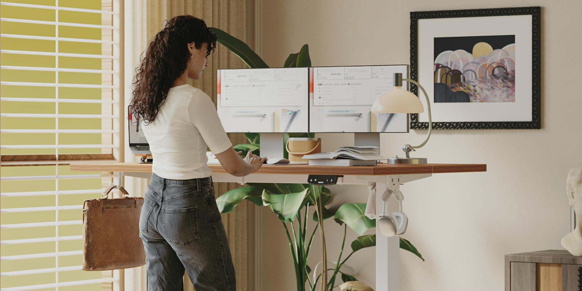 Agilestic 63 Inch Adjustable Electric Standing Desk,Morden Sit to Stand Desk,Computer Desk for Home Office Workstation,Oka/White/Black/Rustic Brown Agilestic 63 Inch Adjustable Electric Standing Desk,Morden Sit to Stand Desk,Computer Desk for Home Office Workstation,Oka/White/Black/Rustic Brown