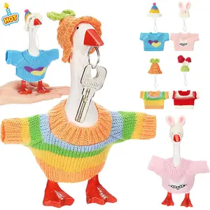 7 Inch Mini Desk Goose Knitted Outfits Cute Magnetic Goose Key Holder Multiple for Home Office Magnetic Duck Statue Table Desk Key Holder Decor Gifts Magnetic Desk Goose Outfit Set