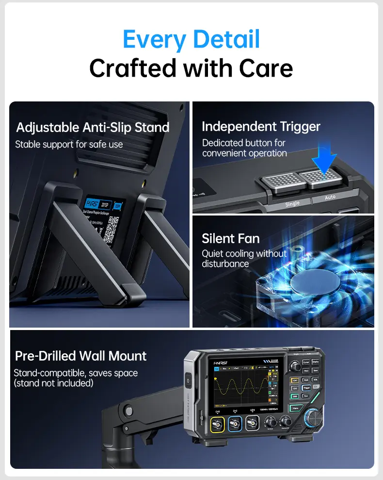 FNIRSI 2D15P Handheld Oscilloscope Multimeter - 3-in-1 Digital 2CH Automotive Tool with 100MHz Bandwidth, 500MS/s Sampling, 19,999 TRMS Counts, 10MHz DDS Signal Generator, 4.3 Touch Screen, 128-Level Grayscale Display, 6 Math Operations, Built-in Cells