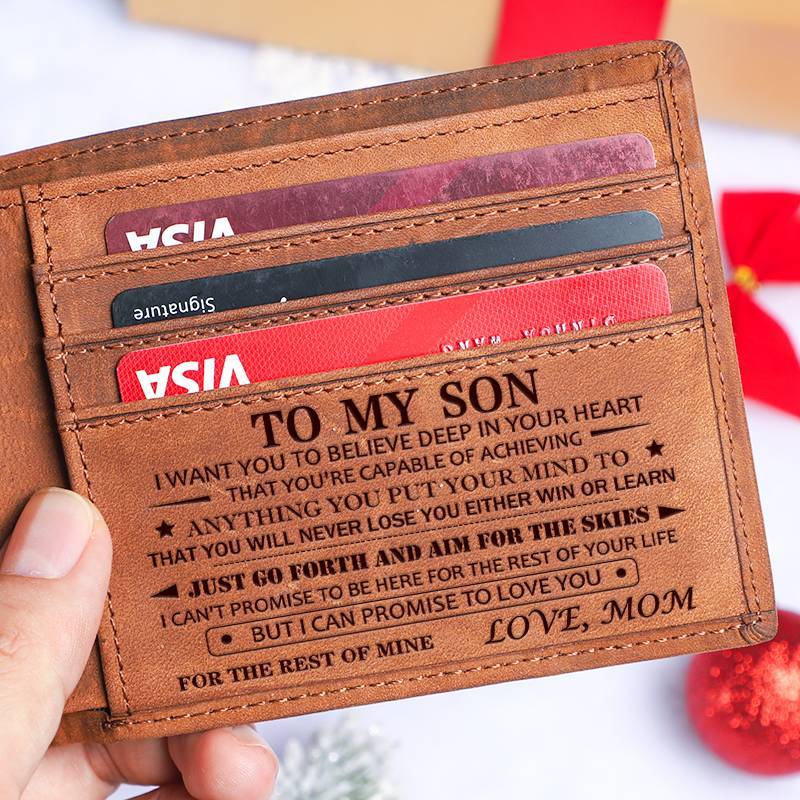 DUJO Easter gift for son, engraved leather wallet, men's wallet, Graduation gift for son, thoughtful gift for boys, Spring gift, Easter basket,Easter decorations.Birthday gift from mom and dad to their son,Back-to-school gift from Mom &Dad