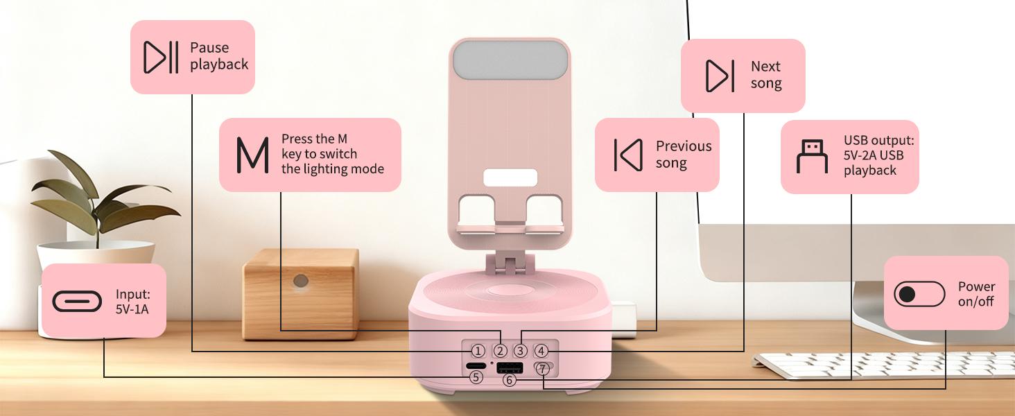 Cell Phone Stand with Wireless Bluetooth Speaker, LED, Anti-Slip Base HD Surround Sound,Perfect for Home/Outdoor with Bluetooth Speaker for Desk Compatible with iPhone/ipad/Android,Gifts for Men Women