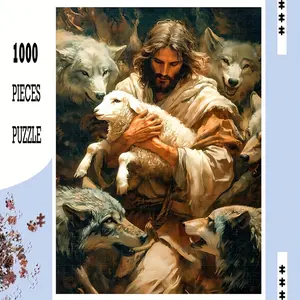 S&H 1000 Piece Extra Large Puzzle - Jesus and the Lamb and Wolf Religious Scene, 50x 70cm / 19.7x 27.6inch Giant Puzzle, Suitable for Adults and Families, Bible Themed Wall Decor, Challenge for Adults and Teens, Holiday Gift, Jesus and Wolf Design DIY Fun