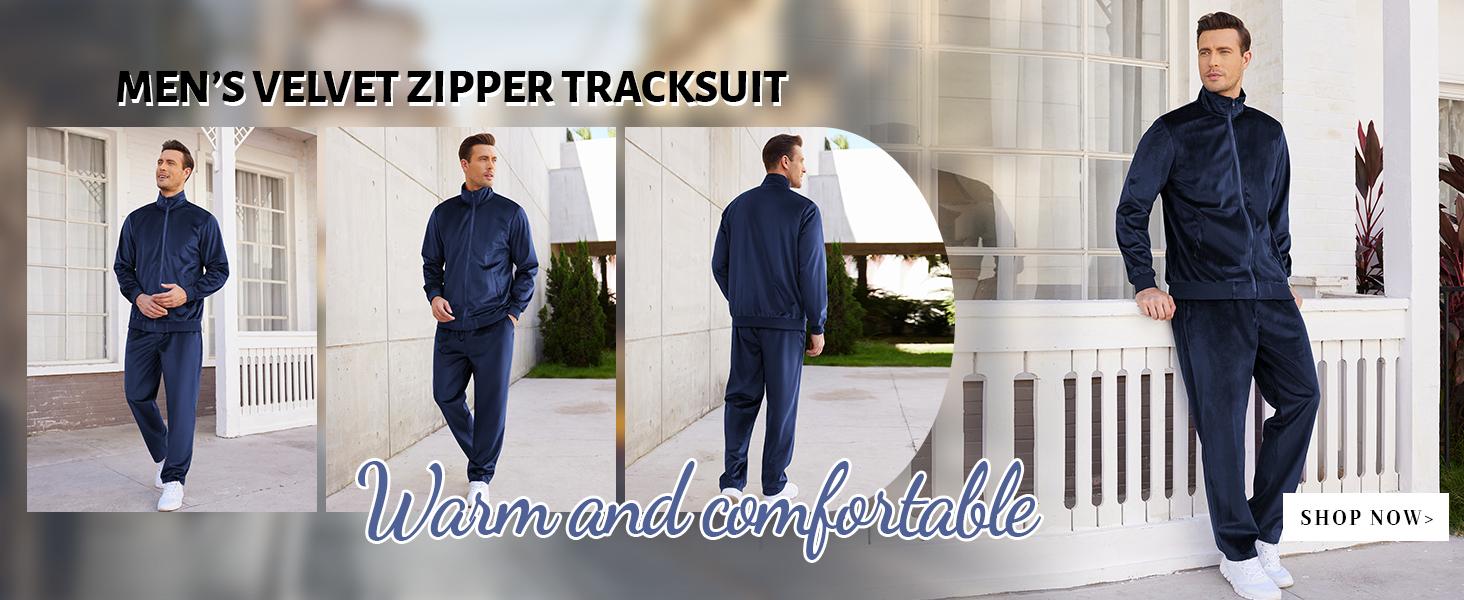COOFANDY Mens 2 Piece Velour Tracksuit Full Zip Jackets Pants Velvet Jogging Suits Sweatsuit Set
