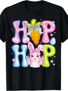Hip Hop Happy Easter Day Coquette Bunny Eggs Kids Girls Boys T-Shirt |   Soft, Casual Style, Crew Neck, Regular Sleeve, Fits Size 120-160