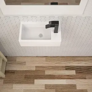 Dcolora 18" Mini Bathroom Sink Wall Mounted Fireclay Pure White Sink with Right Hand Faucet Hole Rectangle Basin