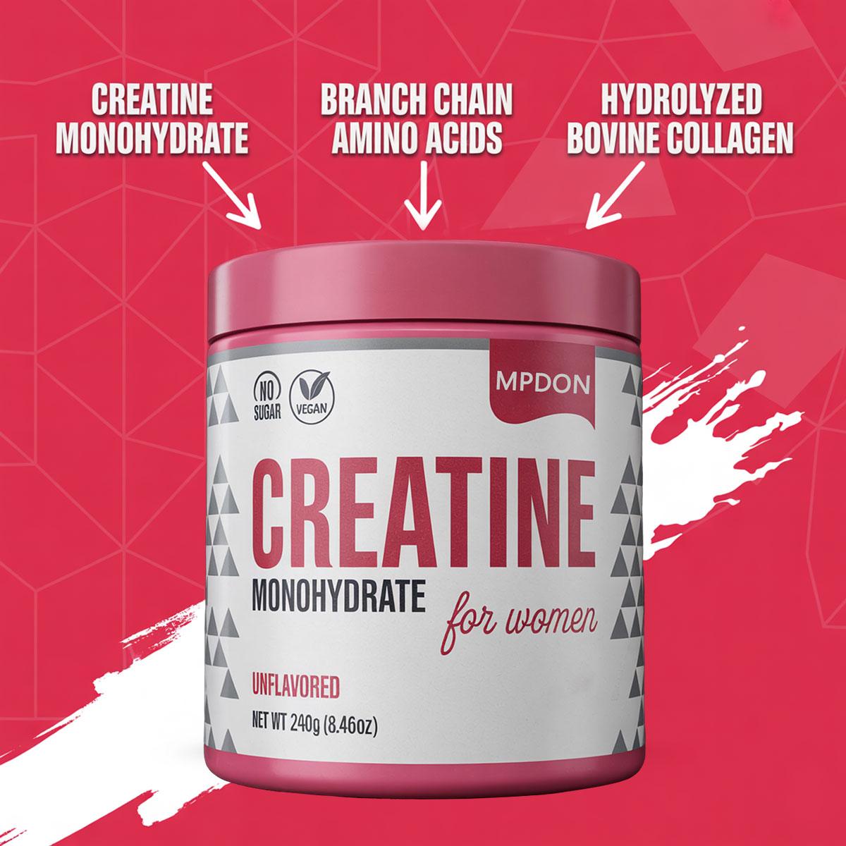Creatine Monohydrate Powder for Women + Collagen 2000mg + BCAA 1g (2:1:1) - Supports Lean Muscle, Recovery, Energy & Stamina - Micronized, Natural, Made in USA