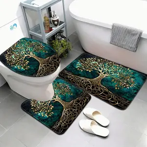 3pcs Plant Series/Night Big Tree Pattern/Bathroom Mat Set/Toilet Seat Cover/U-shaped Foot Mat
