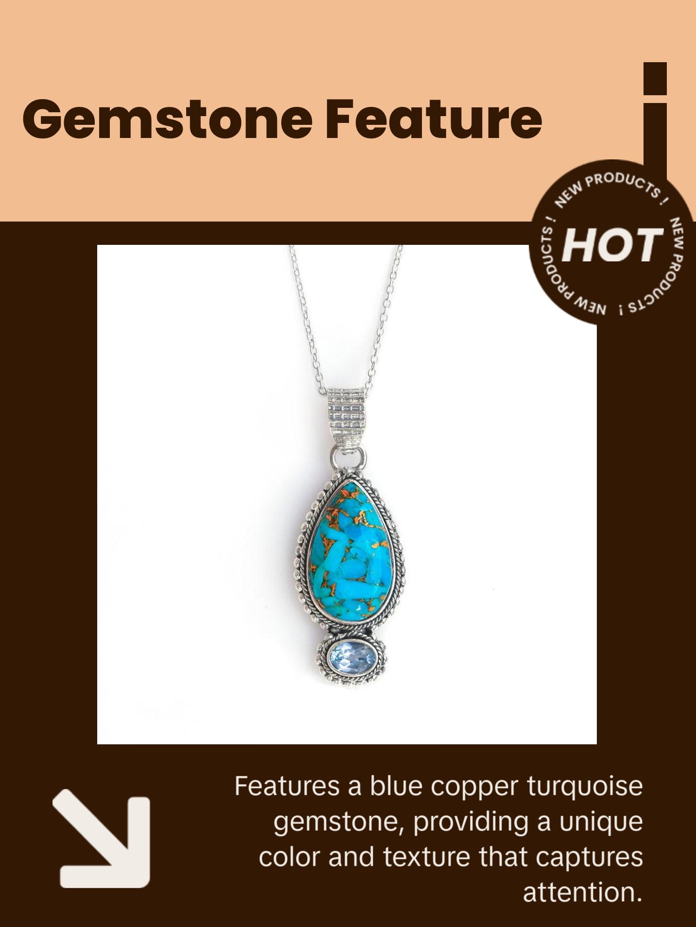 Women  Turquoise Necklace Solid 925 Sterling Silver Blue Copper