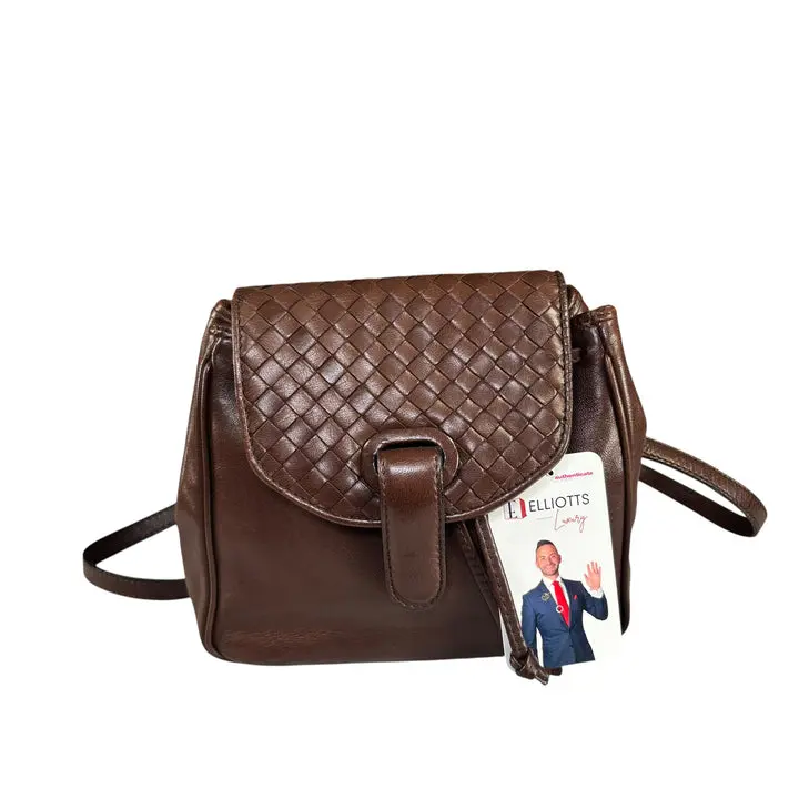 Pre-owned Bottega Veneta Leather Backpacks Mini Brown Intrecciato Backpack Purse