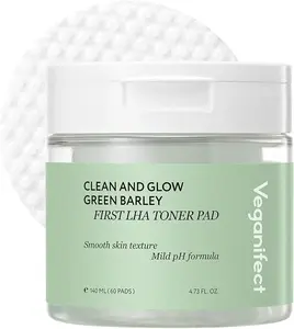 VEGANIFECT LHA Toner Pad, Mild Exfoliating Facial Pads for Glass Skin, Hydrating, Ideal for All Skin Types, Korean Skin Care, Vegan (60 Pads)