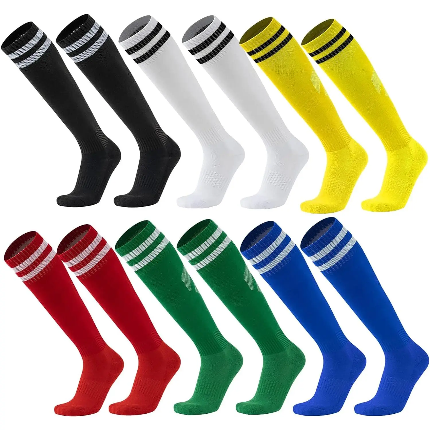 6 Pairs Soccer Socks Color Stretchy Compression Knee High Tube Socks Football Athletic Socks for Men Women Teens soccer socks
