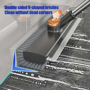 4 in 1 Long Handle Floor Scrub Brush, 360° Rotating Silicone Scrape Scrubber, Stiff Bristle Cleaning Brush for Bathroom Shower Deck Patio Garage Wall