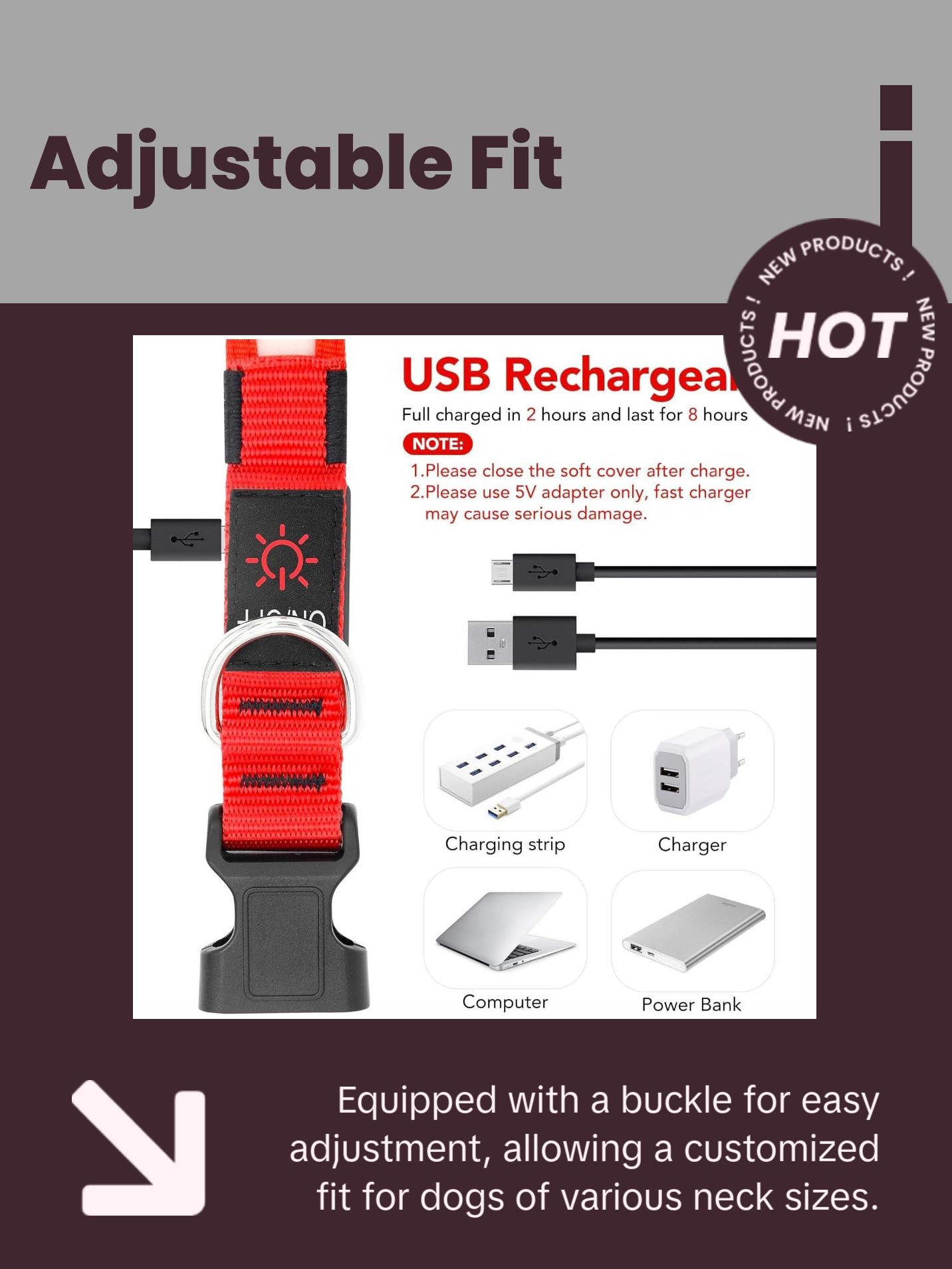 LED Dog Collar, Light up Dog Collar Adjustable USB Rechargeable Super Bright Safety Light Glowing Collars for Dogs