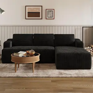 【2 Packages Shipping] L-Shape Plush Corduroy Velvet Modern Sofa with Deep Seat, Upholstered Couches for Living Room & Bedroom, No Assembly Required