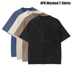 4Pcs Unisex Cotton T-Shirts Oversized Half Short Sleeves Casual Loose Solid Streetwear Top,Soft Retro Street T-Shirts,Loose Fit Acid Washed Matching Crew Neck
