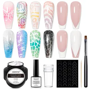 MIZHSE White Poke Gel Nail Art Kit – Includes Foundation Gel, Brush & Nail Stamper for DIY French Tip Nails