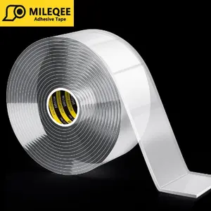 MILEQEE Double Sided Tape Heavy Duty Mounting Tape Clear Strong Adhesive Strips Reusable Transparent Tape for Home Office School Deco 1.18 x 9.84FT